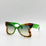 Oversized Butterfly Sunglasses In Green Leopard