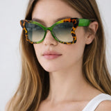 Oversized Butterfly Sunglasses In Green Leopard