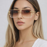 Rimeless Navigator With Side Detail Sunglasses In Brown
