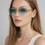 Rimeless Navigator With Side Detail Sunglasses In Blue