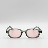 Retro Rounded Square Sunglasses In Green Pink - svnx
