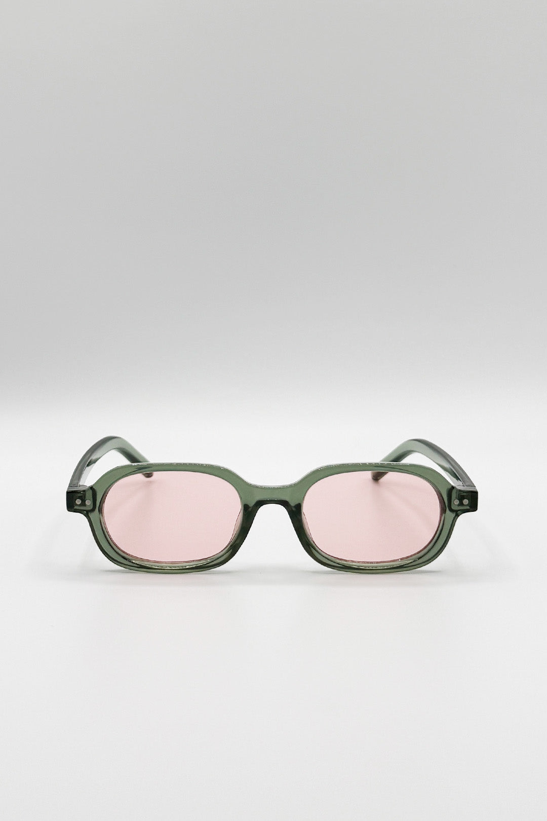 Retro Rounded Square Sunglasses In Green Pink - svnx