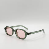 Retro Rounded Square Sunglasses In Green Pink - svnx