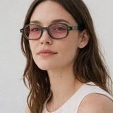 Retro Rounded Square Sunglasses In Green Pink