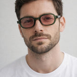 Retro Rounded Square Sunglasses In Green Pink