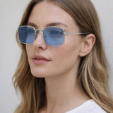 Vintage Metal Square Sunglasses In Blue