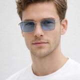 Vintage Metal Square Sunglasses In Blue