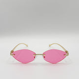 Rimless Oval Geo Metal Sunglasses in Pink