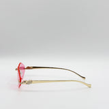 Rimless Oval Geo Metal Sunglasses in Pink