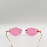 Rimless Oval Geo Metal Sunglasses in Pink