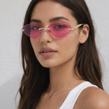 Rimless Oval Geo Metal Sunglasses in Pink