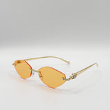 Rimless Oval Geo Metal Sunglasses in Orange