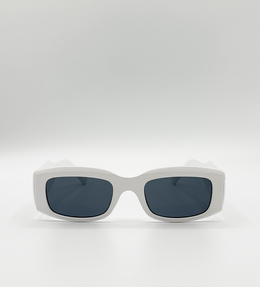 Chunky Rectangle Sunglasses with Extra Wide Arms in White - svnx