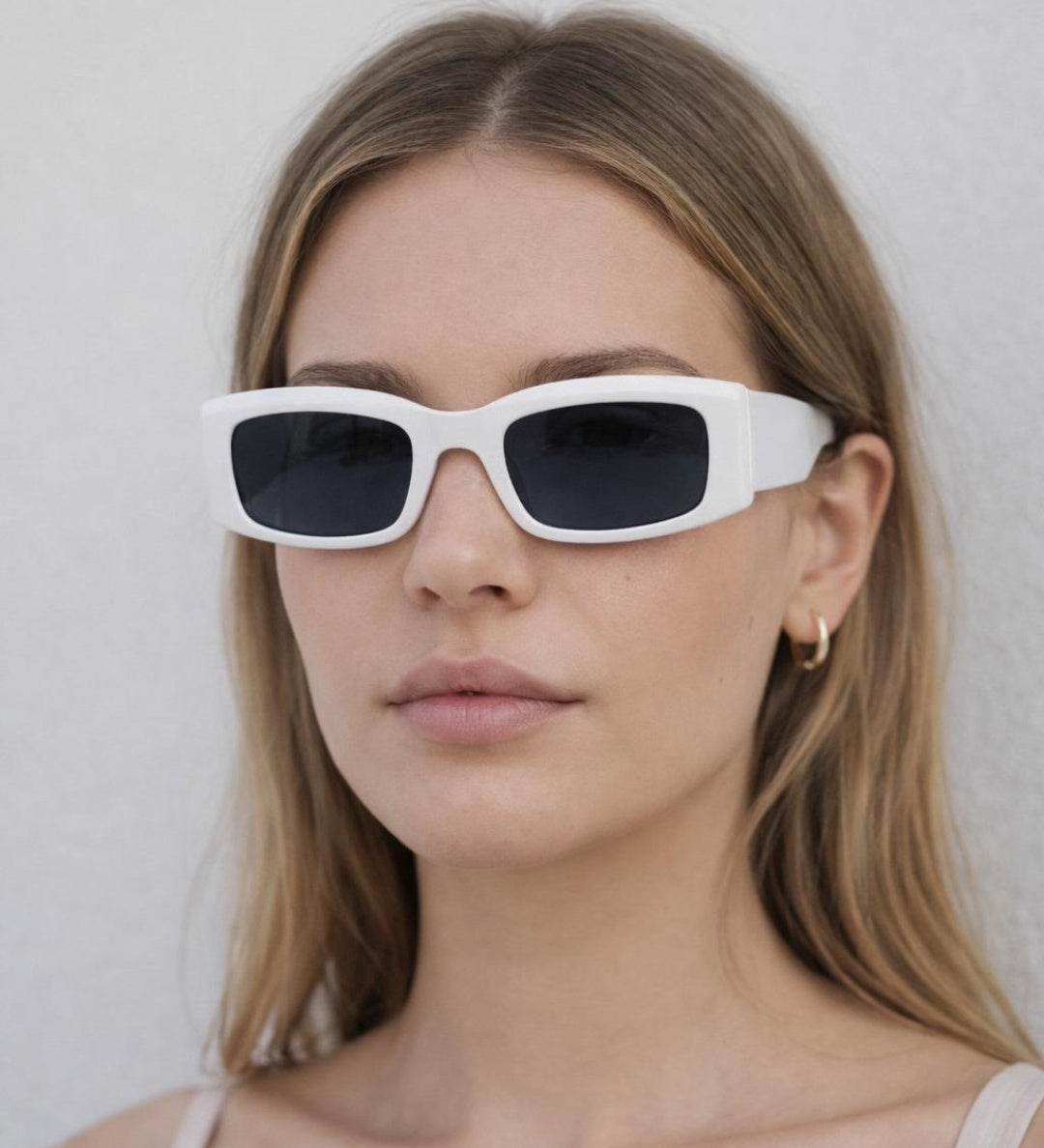 Chunky Rectangle Sunglasses with Extra Wide Arms in White - svnx
