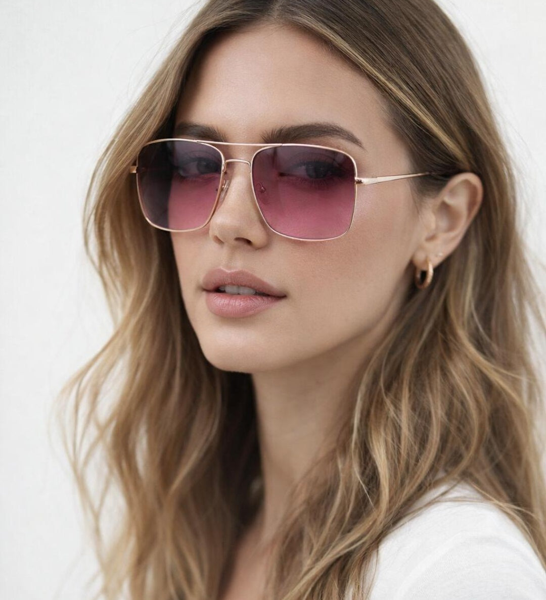Aviator Style Square Frame Sunglasses in Gold Pink - svnx