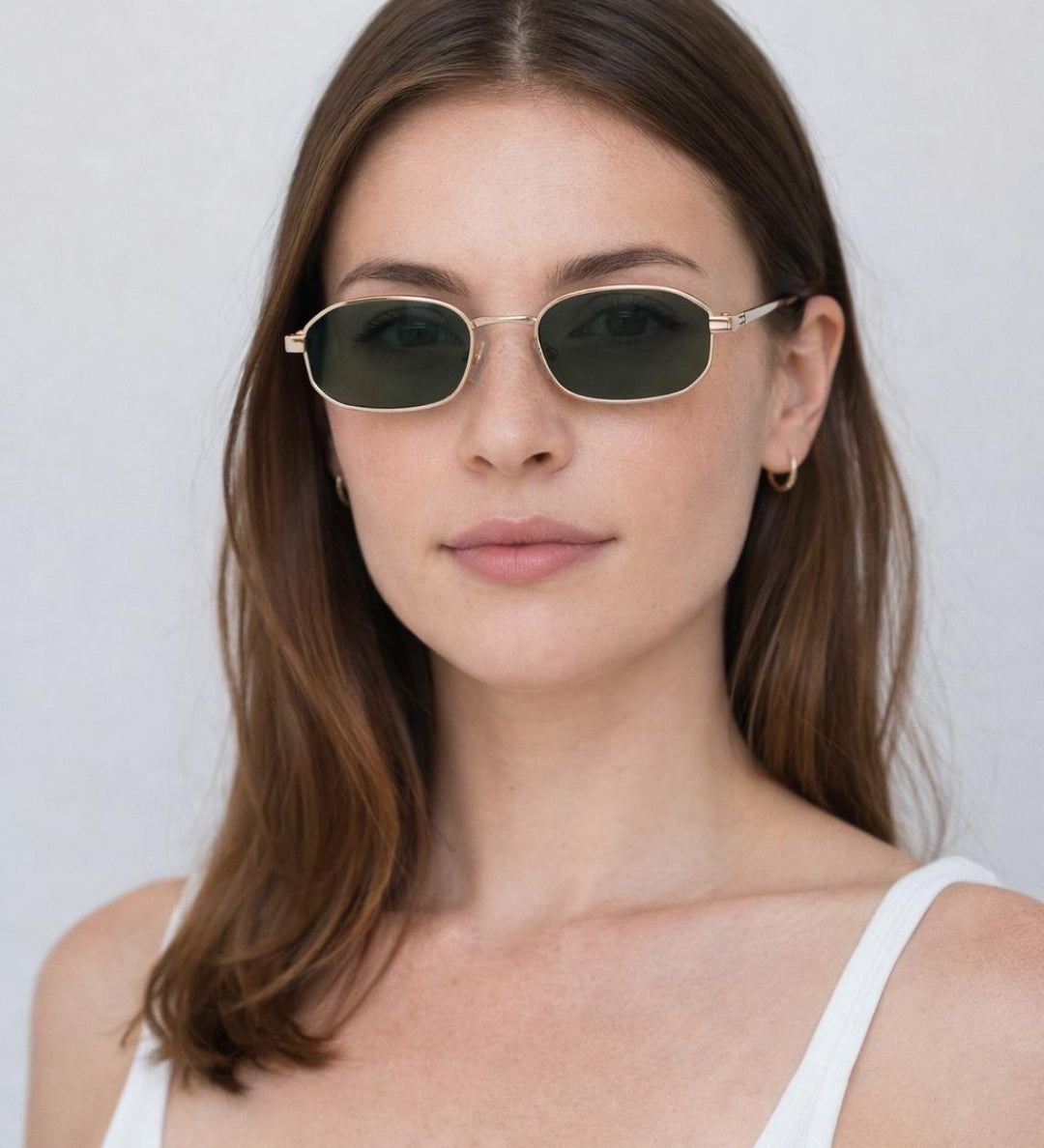 Slim Metal Oval Frame in Gold with Khaki Lenses - svnx