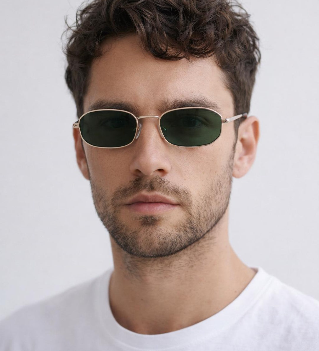 Slim Metal Oval Frame in Gold with Khaki Lenses - svnx