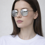 Hexagon Metal Frame Sunglasses with Mirror Lenses in Silver