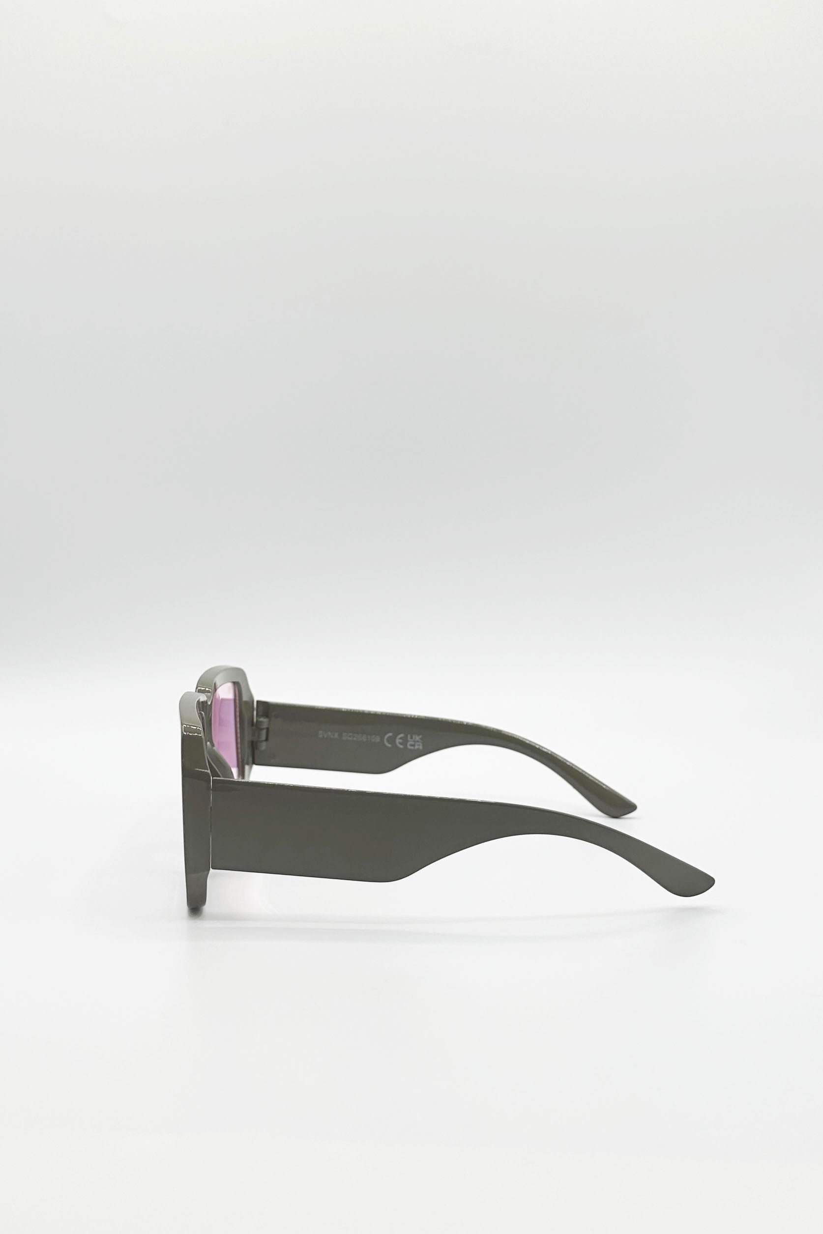 Oversized Square Frame Sunglasses In Mud Grey with Pink Mirror Lenses - svnx