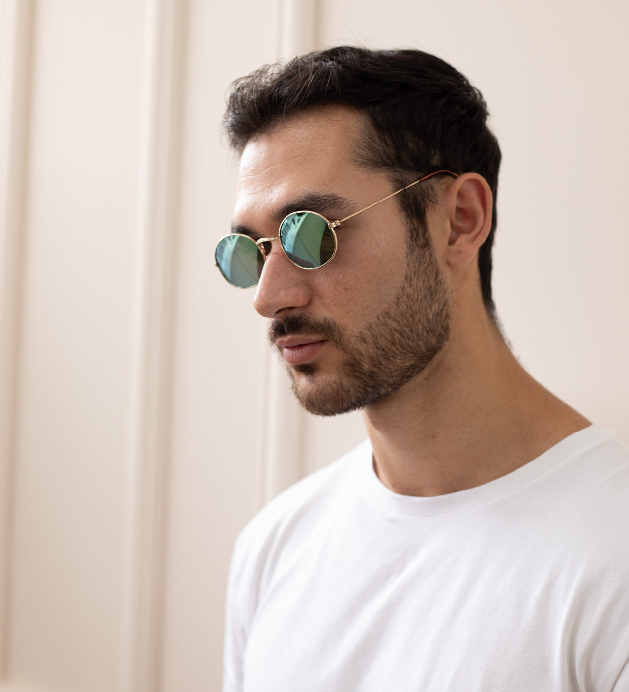 Metal Frame Round Sunglasses with Mirror Lenses - svnx
