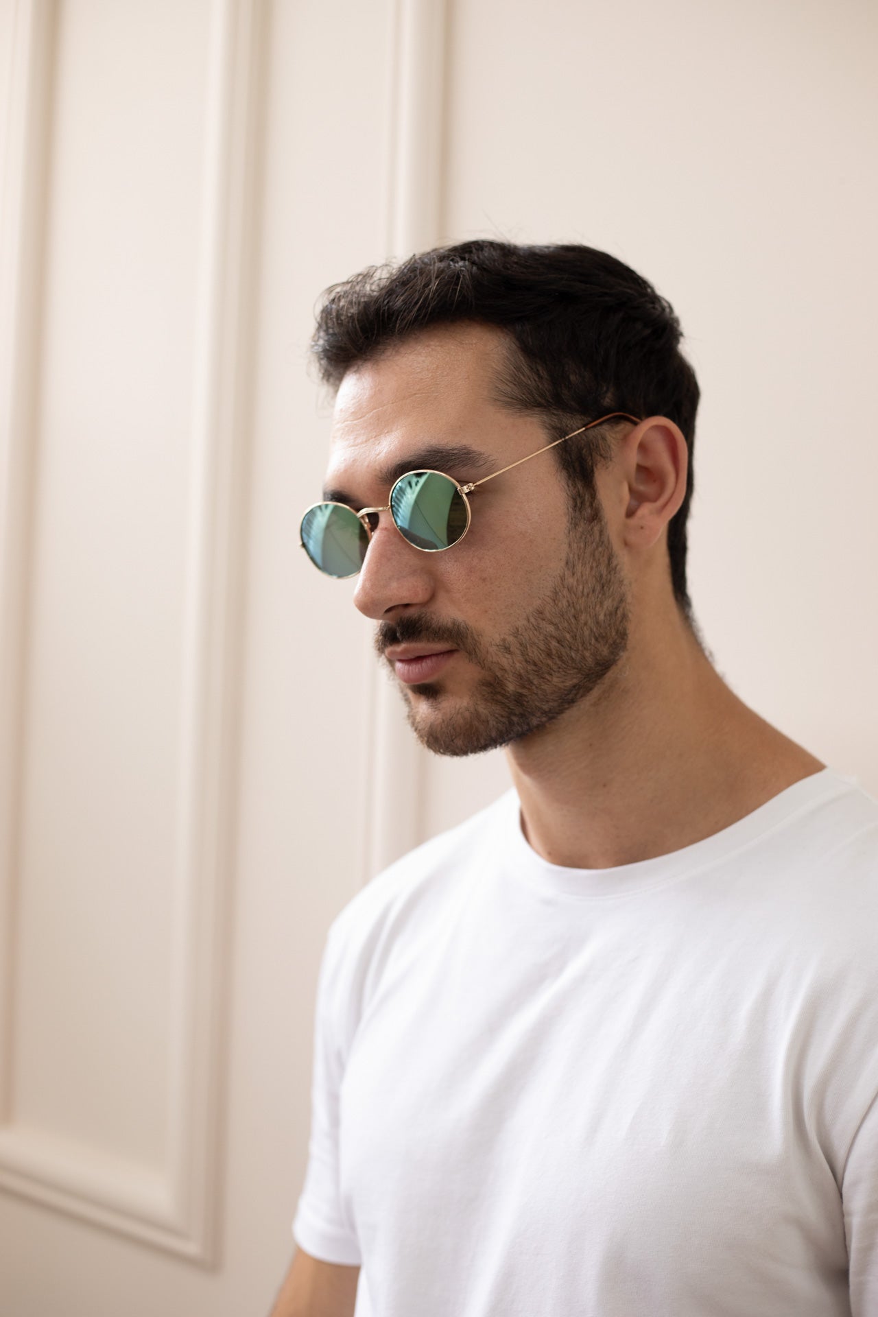 Metal Frame Round Sunglasses with Mirror Lenses - svnx