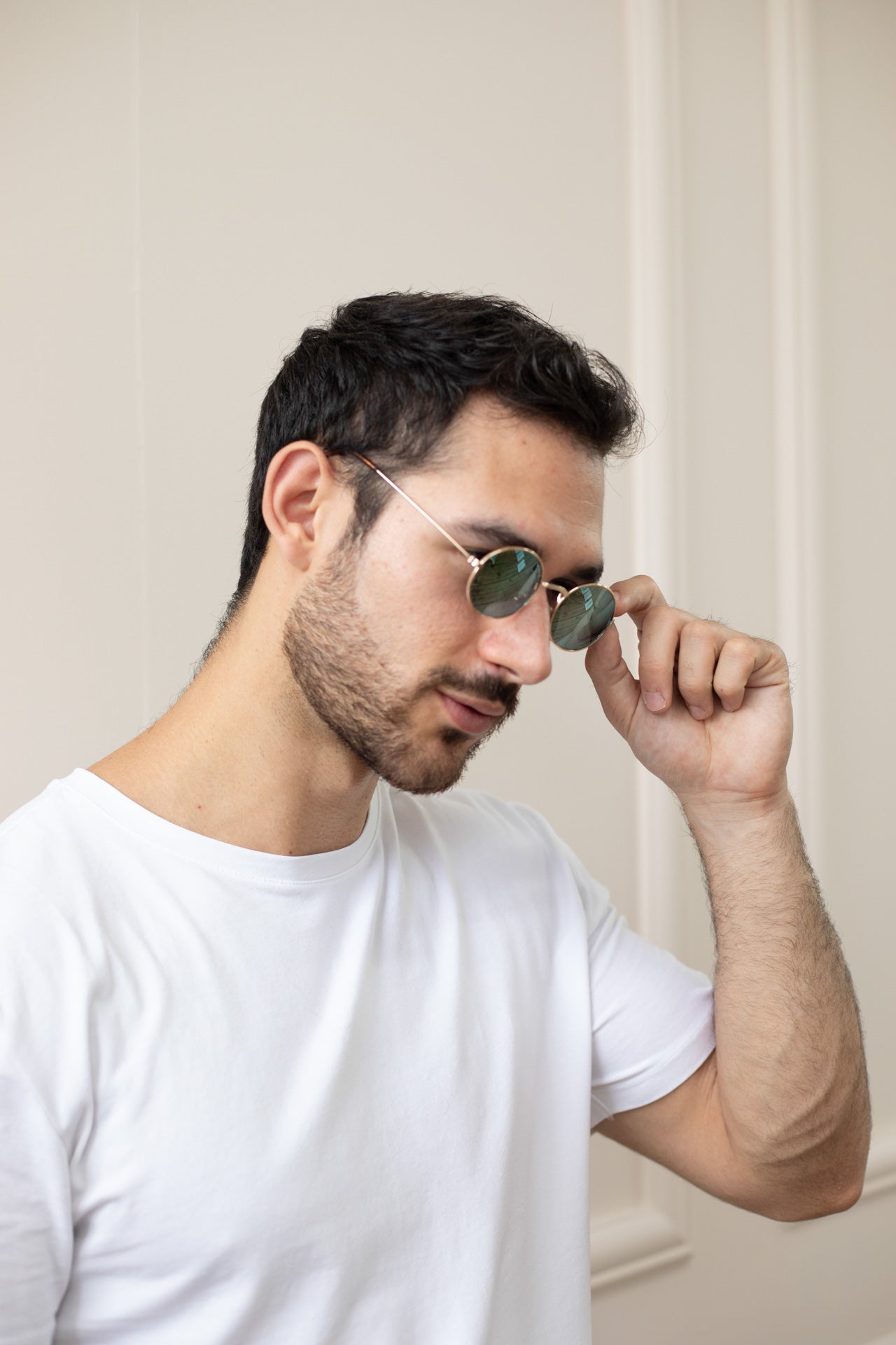 Metal Frame Round Sunglasses with Mirror Lenses - svnx