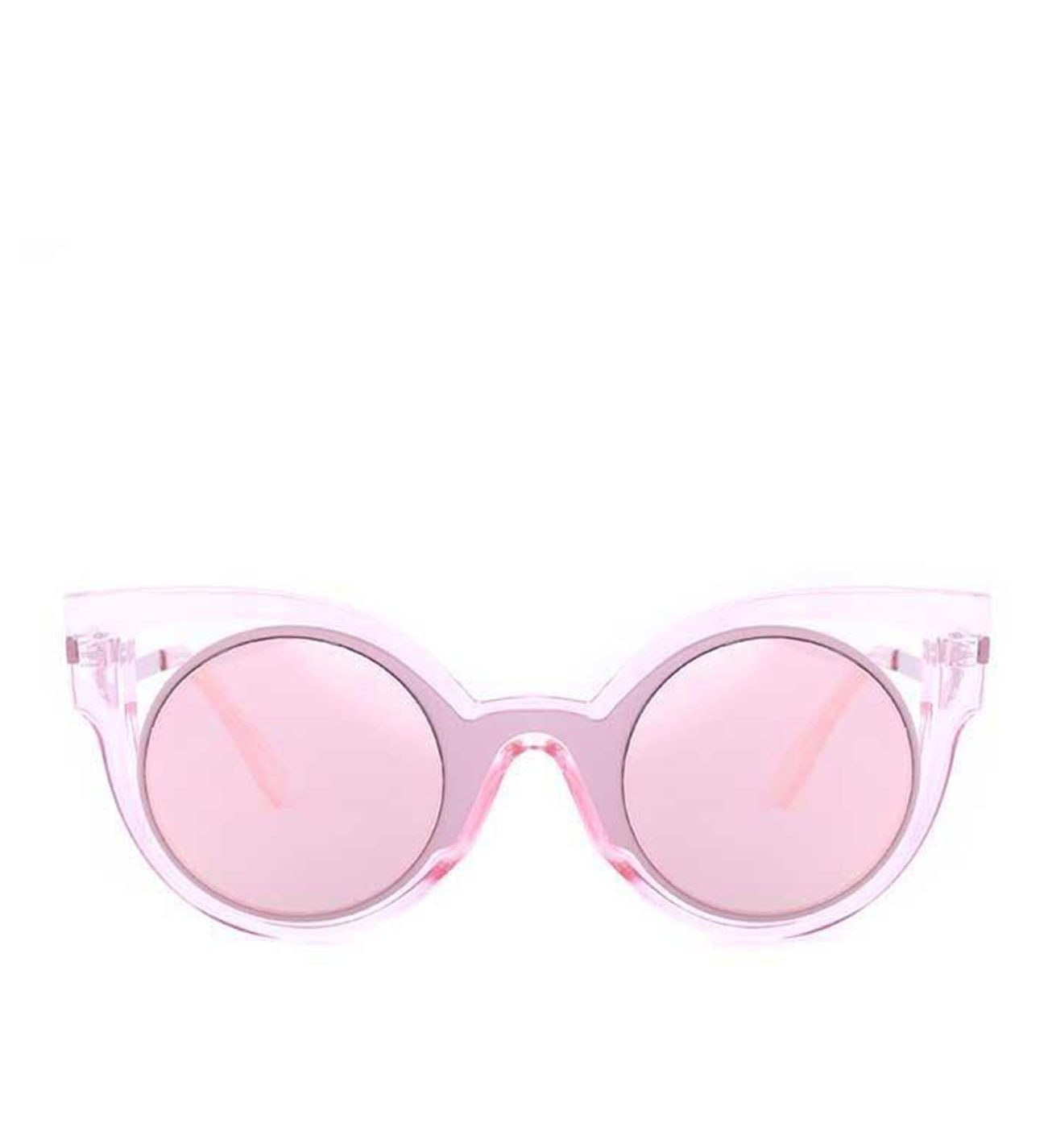 Transparent Pink Sunglasses with Round Lenses and Cat Eye Frame - svnx