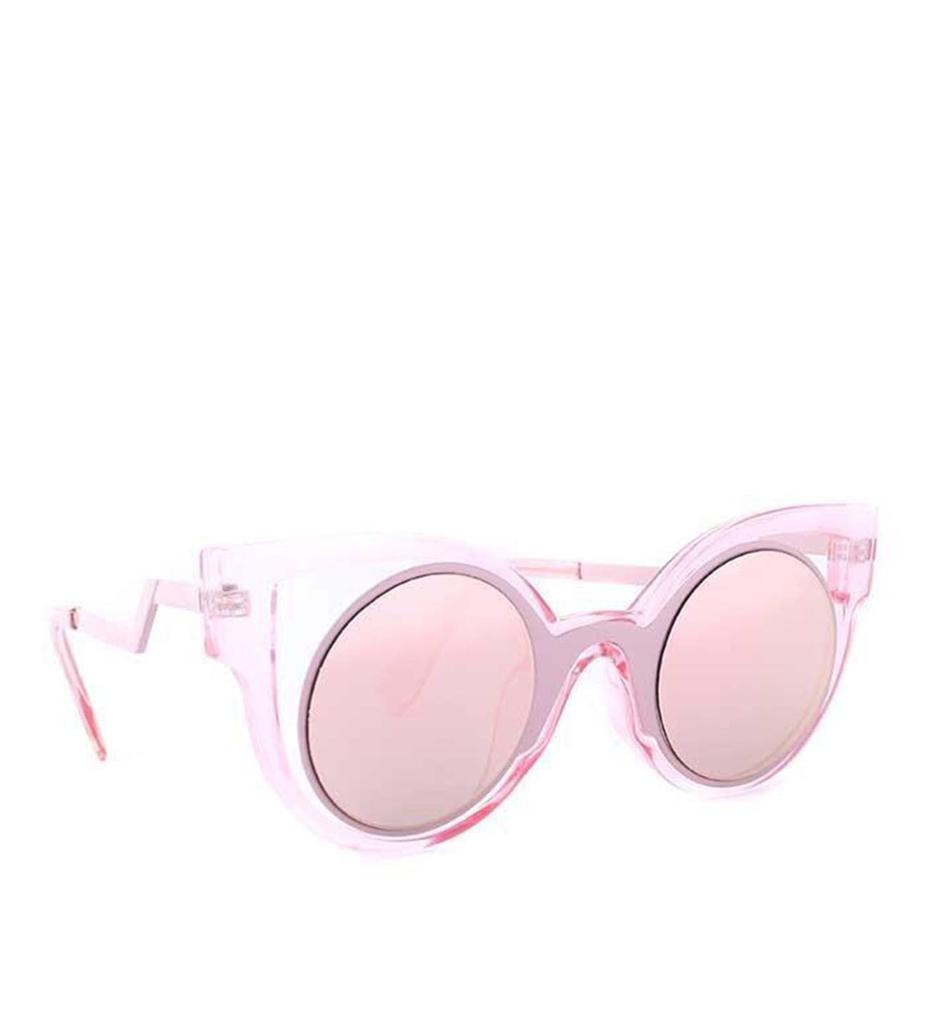 Transparent Pink Sunglasses with Round Lenses and Cat Eye Frame - svnx