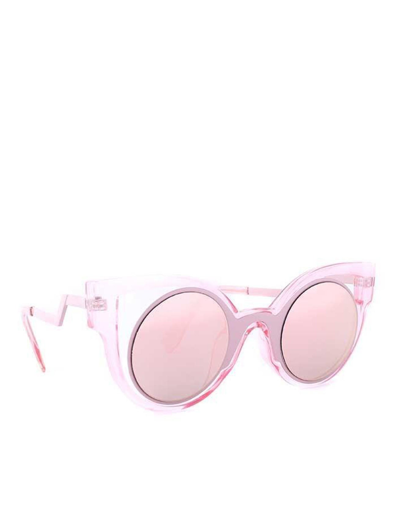 Transparent Pink Sunglasses with Round Lenses and Cat Eye Frame - svnx