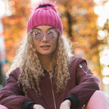Transparent Pink Sunglasses with Round Lenses and Cat Eye Frame - svnx