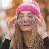 Transparent Pink Sunglasses with Round Lenses and Cat Eye Frame - svnx