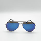Kids Aviator Sunglasses Silver Frame With Blue Mirrored Lenses
