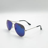 Kids Aviator Sunglasses Silver Frame With Blue Mirrored Lenses
