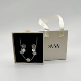 Floral Pearl Stud Earrings & Bracelet in Silver