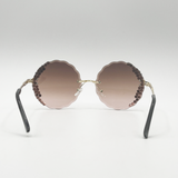 Oversized Round Frameless Sunglasses with Crystal Detail in Brown