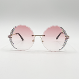 Oversized Round Frameless Sunglasses with Crystal Detail in Pink