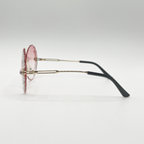 Oversized Round Frameless Sunglasses with Crystal Detail in Pink