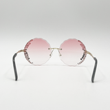 Oversized Round Frameless Sunglasses with Crystal Detail in Pink