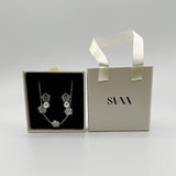 Floral Pearl Stud Earrings & Bracelet in Silver