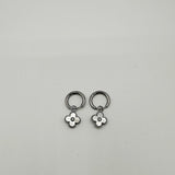 Mini Clover Drop Hoop Earrings in Silver