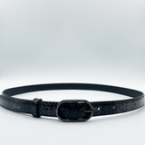 Faux Snake Print Thin Belt in Black