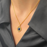 Vintage Style Gold Plated Necklace With Lapis Lazuli Gemstone Pendant