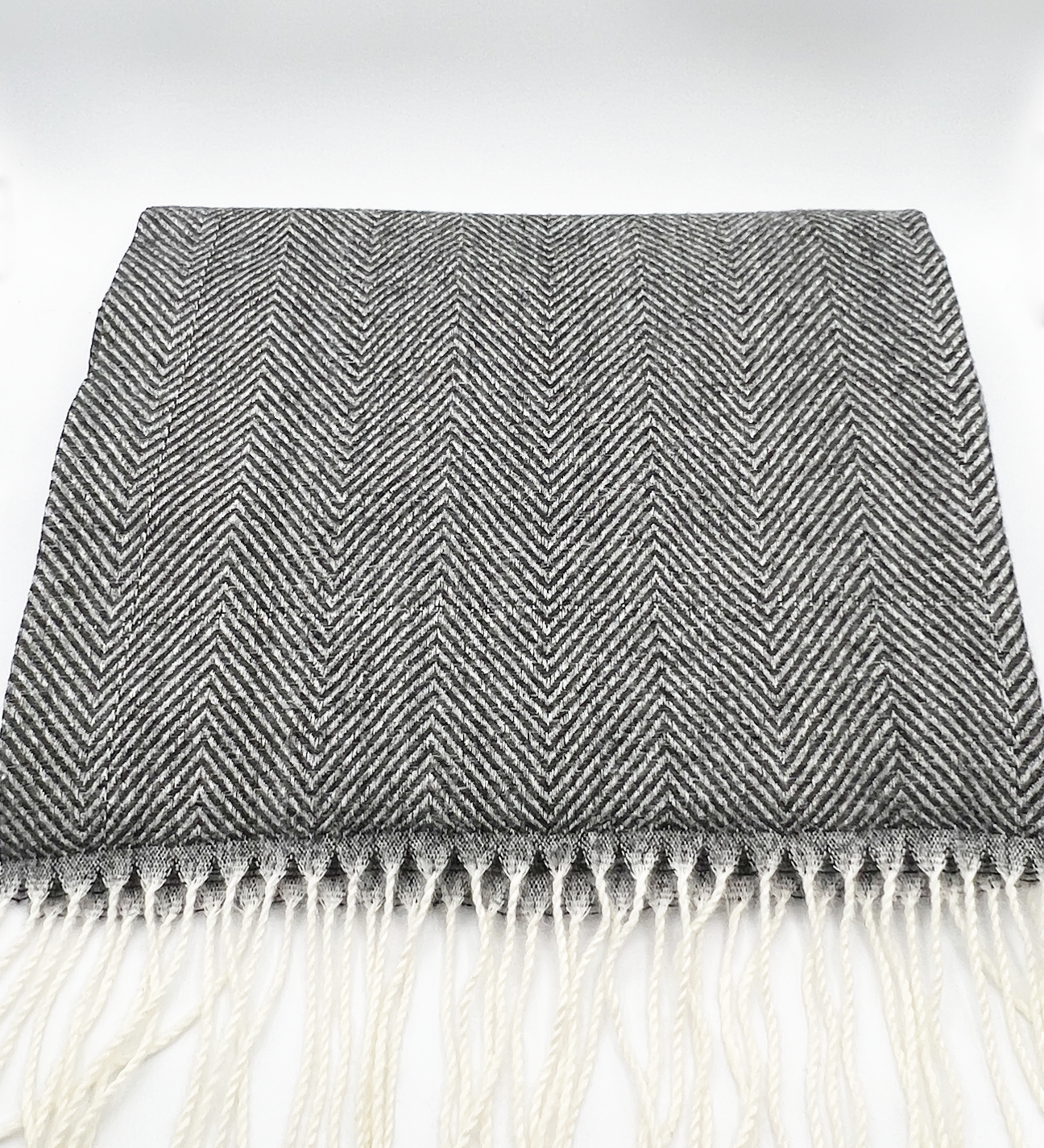 Herringbone Tassle Scarf In Black and White