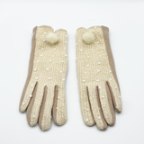 Beige crochet gloves with Pom Pom