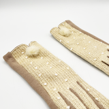 Beige crochet gloves with Pom Pom