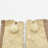 Beige crochet gloves with Pom Pom