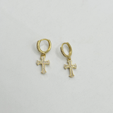 Cross Drop Earring On Gold Hoop