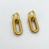 Ribbed long double hoop Earrings in gold