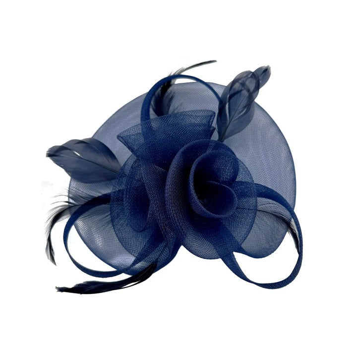 Floral Fascinator with A Wide Base in Navy - svnx