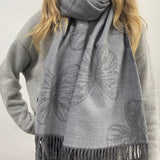 Butterfly Printed Cashmere Blend Scarf with Tassels